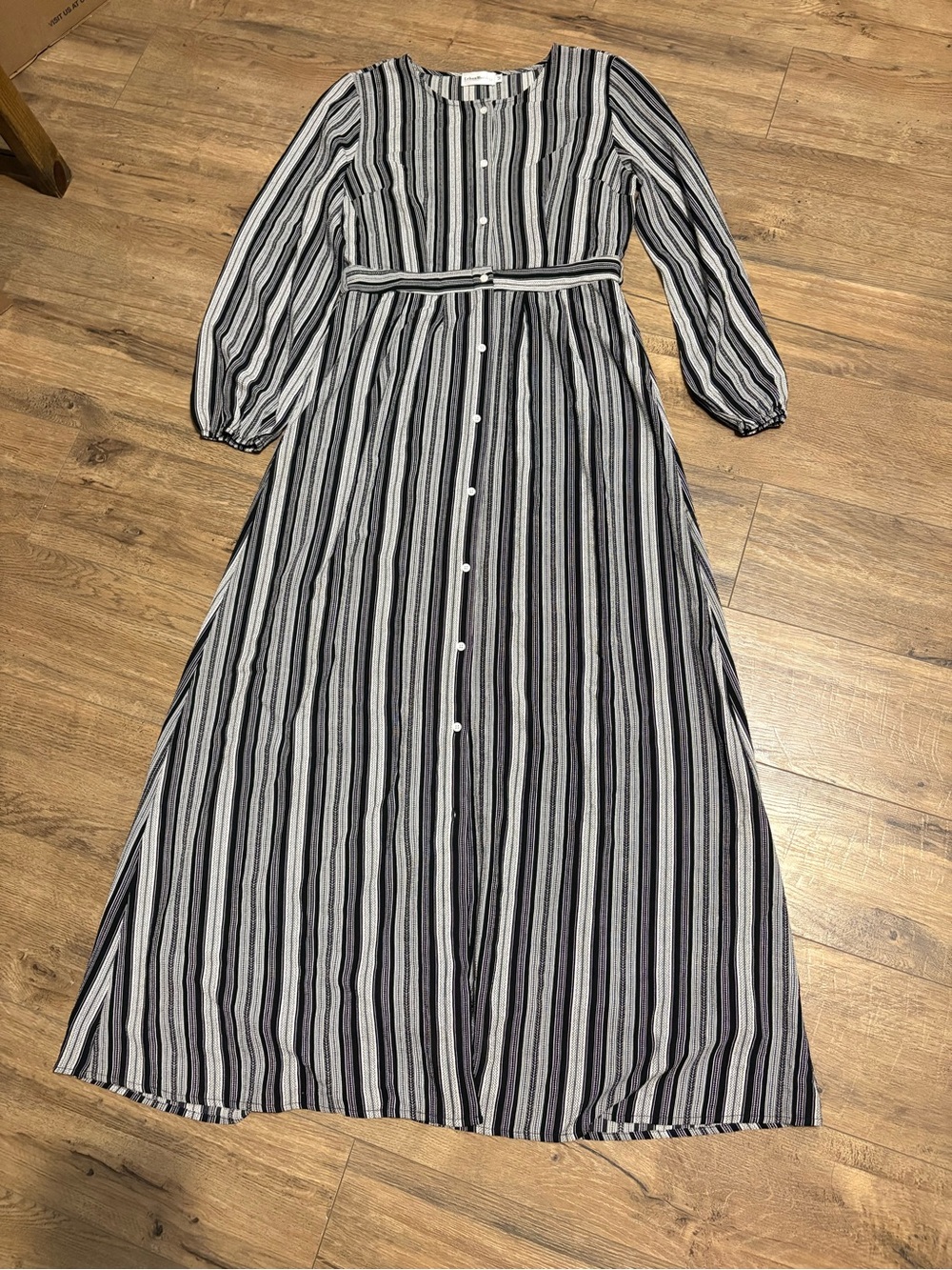 Urban Modesty Striped Black and White Maxi Dress with Buttons